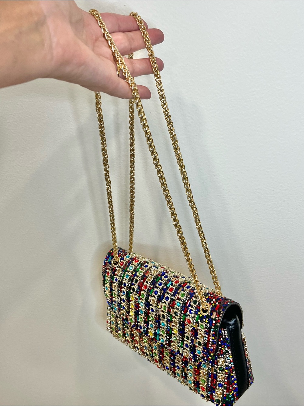 LaurenLorraine Celine Jeweled Shoulder Crossbody Bag Multicolor Chain Strap - Picture 8 of 14